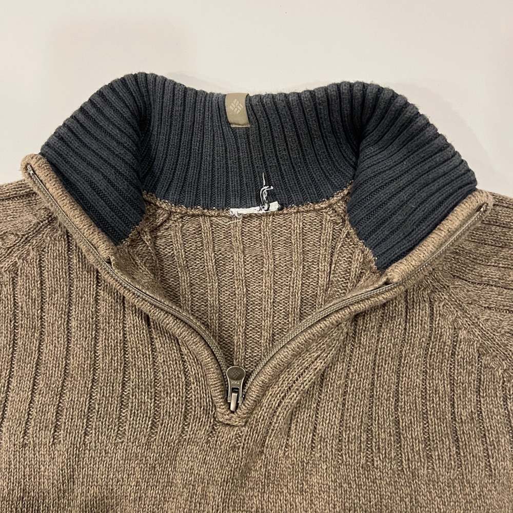 Columbia Mens Brown 1/4 Zip Cotton Sweater Ribbed‎ Mock Neck Outdoor Heritage - Picture 4 of 9